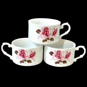 Set of 3 Contessa Pink Rose Coffee Mugs Cups JAPAN R8063K Floral Cottagecore EUC